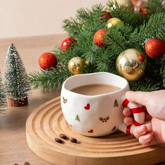1 pieza Taza de café de cerámica de 230ml/7.8oz, taza de café navideña linda hecha a mano, taza de té/matcha de cerámica para café, leche, cacao, canela y latte, regalo creativo para Navidad y cumpleaños