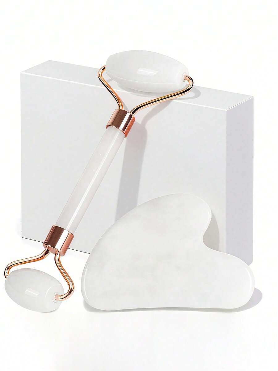 面部美容按摩工具套装，包含滚轮、按摩板、背部刮痧板，粉色和白色可选 - 彩色 - 查看 1