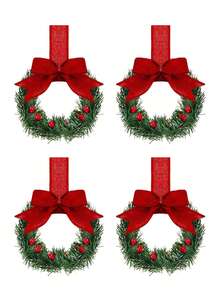 Christmas Mini Cabinet Wreaths For Kitchen With Ribbon Bows Red Berry,Mini Wreaths Farmhouse Decoration Artificial Hanging Garlands For Christmas Front Door Window Chair Wall Christmas Decorations Home Christmas Gifts Christmas Decor - Multicolor - View 9
