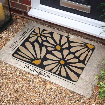 1pc Simple And Luxurious Petite Daisy Print Floor Mat For Doorway, Rectangular Low-Fiber Home Decorative Floor Mat, Suitable For Living Room, Bedroom, Kitchen, Laundry Room