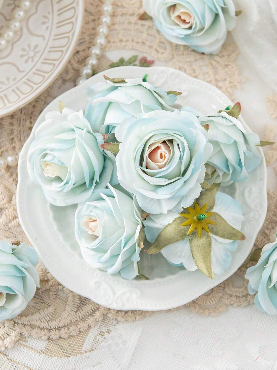 500 piezas Cabezas de flores de piña artificiales, flores artificiales para ramos DIY, material para coronas, accesorios para cajas de dulces, flores para el pecho, material para flores en la cabeza, accesorios para pasteles de fiesta de cumpleaños, decoración del hogar, flores para la novia, decoraciones de boda, decoración de habitaciones, accesorios de cocina, comedor, decoración de dormitorio - Azul claro - 161 - Ver 1