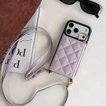 Popular Rhombus Fragrance Phone Pouch/Case, Multiple Card Slots, Premium Quilted Leather, Sheepswool Print, Crossbody Strap, Coin & Card Slots, Portable Vacation Protective Cover, Compatible With IPhone 17/17 Pro/17 Air/17 Pro Max/16 Pro Max/16/16 Pro/16 Plus/15/15 Pro/15 Pro Max/12/13/14 Pro Max/12 Pro/12 Pro Max/13 Pro/13 Pro Max/14 Pro/14 Pro Max/14 Plus/11/11 Pro/11 Pro Max, PU Leather Fashion Smartphone Case, Available In Pink, Black, White, Blue, Khaki, And Brown. Waterproof, Shockproof, Drop-Resistant, And Scratch-Resistant. - 藍色 - 查看 6