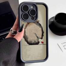 Cubierta de teléfono con borde protector color negro diseño de tronco de árbol y mariquita para uso diario y estilo natural - Café integral - Ver 1