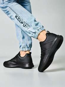 Non Slip Black Shoes For Women Food Service, Kitchen Chef Oil-Proof Slip Resistant Work Shoes For Unisex Waterproof Comfort Lightweight Sneakers With Lace Up Women Nursing Shoes Water & Oil Resistant, Comfortable,Men's Breathable, Lightweight Slip Resistant Shoes - 黑色 - 查看 2