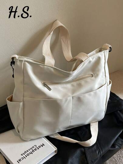 Bolso de mujer tipo tote de gran capacidad, minimalista y multibolsillo, para ir al trabajo. Bolso de lona casual y versátil, ligero y plegable con cierre de cremallera, adecuado para el uso diario, el trabajo y la escuela