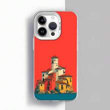 Cubierta de teléfono con diseño de ciudad mediterránea roja para iPhone 14 Pro Max funda protectora con estampado de edificios coloridos y torre histórica ideal para uso diario en casa o viajes Aplicable a teléfonos Apple y Galaxy. - Blanco - Ver 7