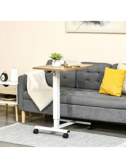 HOMCOM Sit St Desk, Height Adjustable Wheels, Space Saving Shaped Laptop Natural White, 70 110 Cm, Up To Kg On Site view 4