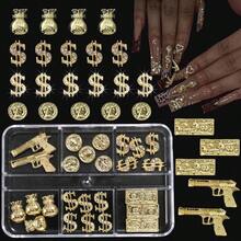 25PCS 3D Gold Nail Charms Alloy Nails, Set Nail Art Decoration With Cron, Dollar, Gun Nail Stones Nail Jewels Accessories Nail Art Supplies Manicure Set 1 - SET1 - 查看 2