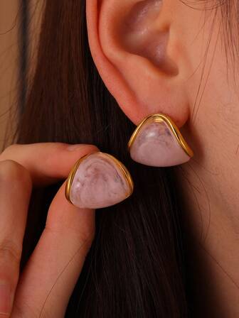 1对复古树脂水滴耳环，女士精美琥珀白粉色几何耳环，圣诞派对珠宝礼物
