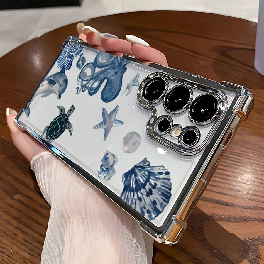 Funda de Teléfono con Patrón de Animales del Océano Adecuada para Galaxy S25 Ultra/S24 Plus/S23 FE/S22/Note 20 Ultra/10, Transparente, Linda, a Prueba de Golpes, Portátil, Diseño de Airbag de Cuatro Esquinas Anticaída, Funda Protectora Suave de Alta Calidad Unisex, Linda Funda de Teléfono, Funda de Teléfono a la Moda, Diseño Impreso en UV, Funda Protectora a Prueba de Golpes, Usuarios de Smartphones, Entusiastas de la Tecnología - Colores mixtos - Ver 1
