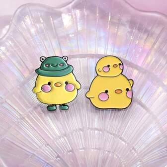 Cute Little Yellow Duck Brooch, Cartoon Frog Hat & Frog Badge Alloy Versatile Brooch, Suitable For Sweater, Casual Wear And Bag Decoration