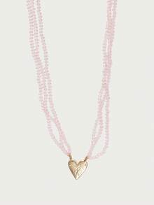 Glisma 1 件手工制作的粉色多层水晶和合金心形吊坠项链情人节、妈妈、母亲、母亲节、礼物 - 粉色 - 查看 3