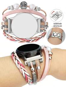 1pc Fashion Multi-Layer Faux Leather Watch Band, Compatible With Samsung Galaxy Watch, Garmin, Amazfit And Other 20mm/22mm Smart Watches, With Cross/Tree Of Life Accessory, Adjustable Metal Buckle (Band Only) - Multicolor - View 7