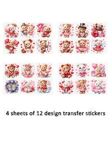 Bộ 4 miếng dán chuyển nhiệt UV DTF hình trái tim gấu bông dễ thương cho ngày Valentine, thích hợp cho đồ thủ công, sổ lưu niệm, cốc thủy tinh, ly cà phê, vỏ cốc, chai lọ, bình hoa, máy tính xách tay, ốp điện thoại, thiệp chúc mừng, tranh minh họa, sổ lưu niệm, trang trí nhà cửa. - Nhiều màu - Xem 12