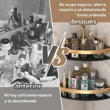 Juego de 2 estanterías de esquina para baño estante ducha de aluminio espacial con 4 ganchos organizador de ducha de gran capacidad sin taladro adecuado para baño cocina. Triángulo negro dorado - Oro2Rectángulo - Ver 4