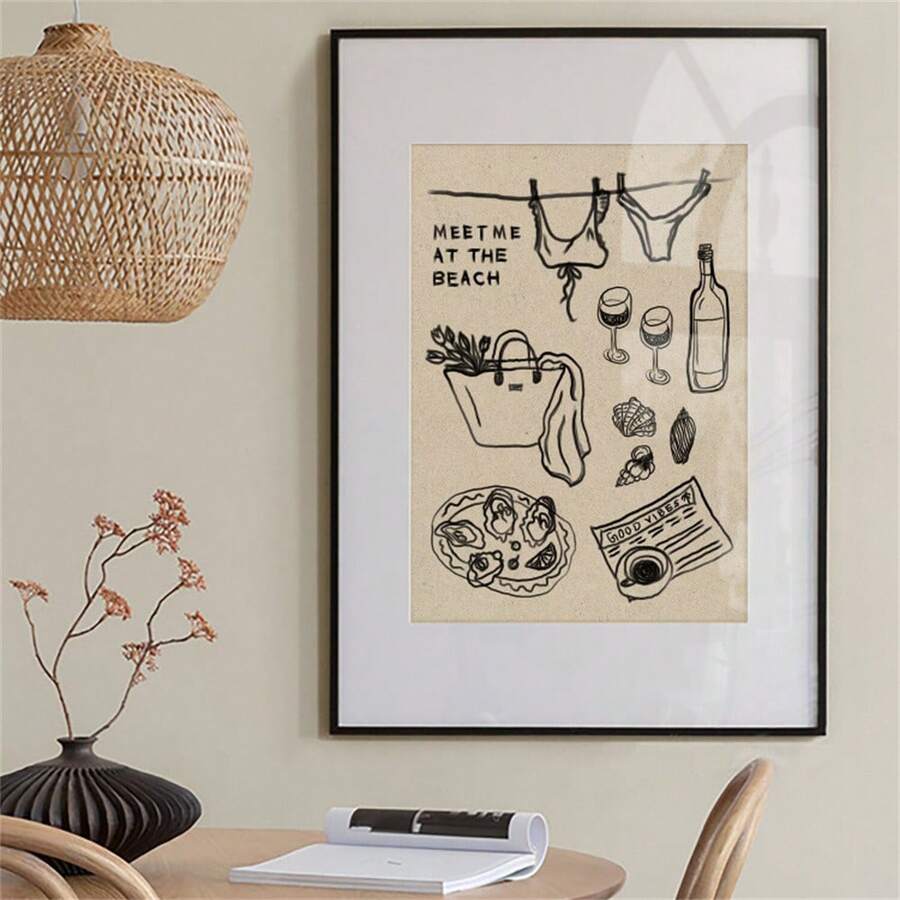 1幅《海滩相遇》艺术版画：海岸黑色海报帆布画墙面艺术房间家居装饰（无框） - 彩色 - 查看 1