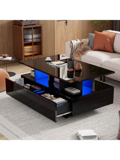 Moderne High Gloss Coffee Tafel LED Lighting Drawers Stylish 90x55x41 Cm Side Storage Space, Load Capacity Up To 30 Kg view 4