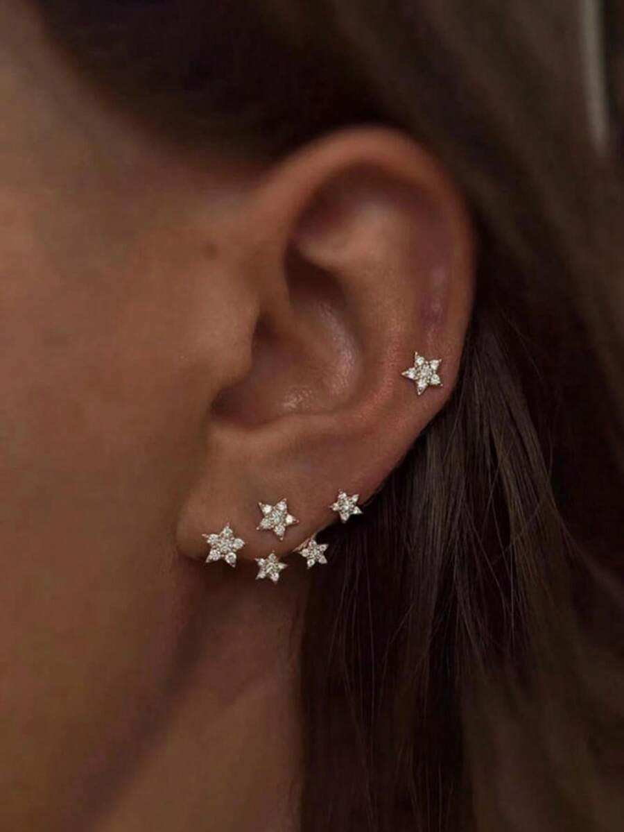 2pcs New Diamond Inlaid Minimalist Design Layered Curved Earrings For Women - Gold 1 - View 1