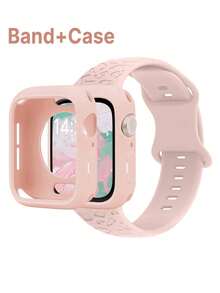 1 Set ultra-dünnes, weiches, bequemes Outdoor-Sport Yoga Fitness wasserdichtes, schweißfestes Silikonarmband mit geschnitztem Schmetterling und TPU-Schutzhülle kompatibel mit Apple Watch Ultra 3/2/1 SE /S10/S11/S9/S8/S7/S6/S5/S4/S3/S2/S1, Größe 38mm/40mm/41mm, 42mm/44mm/45mm/46mm/49mm - Pink - Übersicht 5