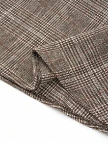 EARO 女式新款格子羊毛休闲百搭金属装饰修身高腰 A 字长裙，适合工作、秋冬 - 咖啡棕 - 查看 5