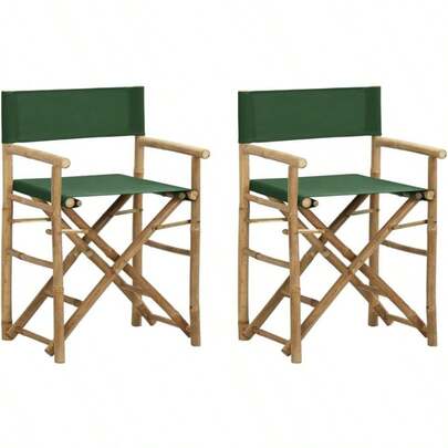 Director's Chairs Set Of 2 Portable And Collapsible Seating For Camping Backyard Courtyard Weather Resistance 60x45x88 Cm Bamboo And Green Fabric