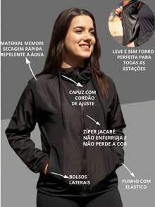 Women's Windbreaker Jacket Without Lining In Memory Fabric With Water-Repellent Hood - màu đen - Xem 3