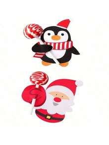 100pcs Random Style Christmas Lollipop Paper Cards, Cartoon Santa, Penguin, Snowman Candy Gift Bags Packaging, New Year Party Decorations, Christmas Party Decoration Cards - Multicolor - View 5