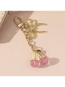 1个女士新款樱桃蝴蝶结金属钥匙扣，时尚蝴蝶结配饰，简约ins风包包挂饰 - 彩色 - 查看 6