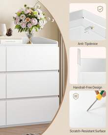 HEXCELEN Chest Of Drawers, 6-Drawer Chest, Sideboard With Work Surface, Locker With Top Rail, Modern Style, Suitable For Living Room And Bedroom, 40 X 138 X 84 Cm, White - 白色 - 查看 5