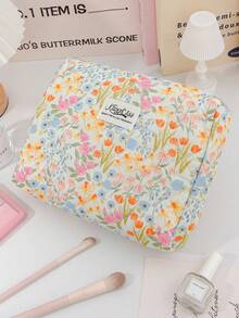 绗缝软木旅行化妆包，大容量蓬松化妆袋，女士洗漱收纳盒，可水洗，花卉图案，便携，女士大容量手提包，洗漱包，适合女性/女孩旅行，可爱，适合作为旅行礼物、结婚礼物、情人节礼物、伴娘礼物以及“我们”系列 - 彩色 - 查看 10