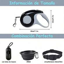 Todo tipo de perro 5 metros retráctil perro cuerda de cuatro piezas (collar de nylon ajustable + cuenco plegable + bolsa de basura universal para perros pequeños y grandes) - negro 1 - Ver 2