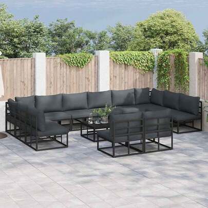 Garden Sofa Set With Cushion 13 Pcs Black Aluminium