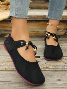 New European And American Imported Soft Bottom Flat Heel Loafers, Comfortable Versatile Slip-On Casual Grandma/Mother Shoes - Black - View 2