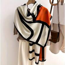 Women's Fashion Polyester Scarf -% Breathable Shawl, Color Block Print, Windproof And Sunproof Travel Scarf, Decorative Weekend Casual Accessory,-