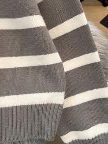 秋冬新款拉链女条纹针织毛衣，时尚高端简约套头衫，百搭