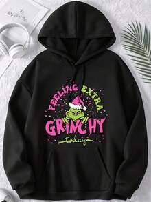 Winter Clothes For WomenChristmas Holiday Hoodie With Feeling Extra Grinchy Today Print - Festive Green Character Design, Perfect For Christmas Seaso - 杏色 - 查看 3