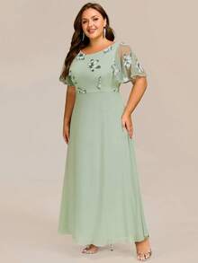 EVERPRETTY Elegant Round Neck Floral Summer Formal Dress, Suitable For Mother Of The Bride; Green Bridesmaid Dress Party - Mint Green - View 5