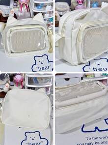 Kawaii Japanese Style Women Preppy Cute Lolita Clear Bag With Ears Transparent Ita Bag Small Crossbody Bags For Women Sling Bag Purses And Handabgs Nylon PVC Portable With Badges Display Plate Bag Good Nylon Bag Gift For Girls New Fashion 2025 Bags - 米色 - 查看 6