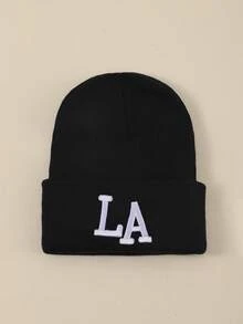 1顶或2顶女士时尚3D刺绣字母LA针织帽，保暖且适合秋冬季日常佩戴