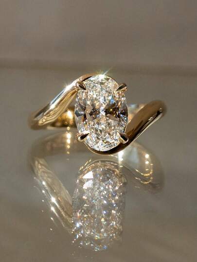 1 st 925 sterlingsilver elegant lyxig vriden oval 2ct kubisk zirkoniaring, damring för fest och födelsedag, modesmycken present