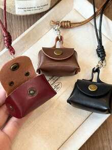 Vintage Faux Leather Halter Coin Purse, Minimalist Halter Necklace For Women, Niche Long Decorative Bag, Autumn/Winter Decorative Hanging Chain Accessory, Suitable For Travel Essentials Organizer, Super Mini Cosmetic Bag - Multicolor - View 4