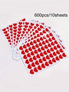 600pcs Romantic Heart Shaped Stickers - 10pcs Red & Pink Love Stickers, Ideal For Jewelry Gift Boxes, Gifts And Decorative Packaging | Multipurpose & Festive Use, Romantic Packaging | Love Themed Stickers | Adhesive Stickers, Valentine's Day Decor - Red - View 10