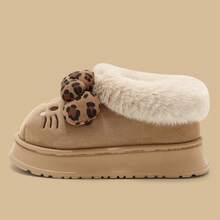 SANRIO KT Cat联名款 - 3D蝴蝶结豹纹软绒踝靴，奢华优雅女士户外雪地靴，保暖女士室内拖鞋，成人女士拖鞋，女士冬季家居鞋 - 淺咖 - 查看 7