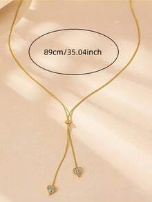 1件时尚水晶心形水钻可调节吊坠项链，适合日常佩戴、送礼、情人节 - 金色 - 查看 5