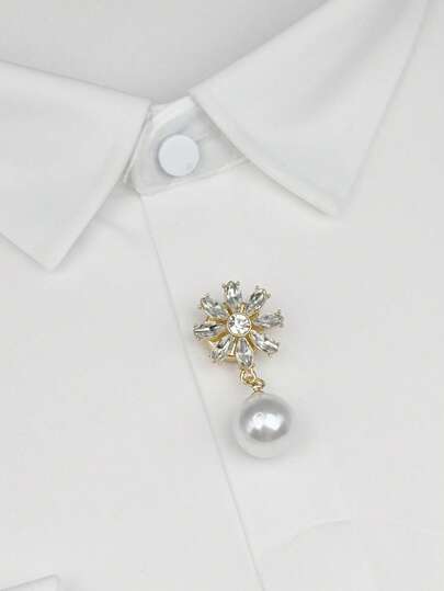 1 pieza de camisa con colgante de perla y cubierta de botón decorativo, incrustada con pétalos de rhinestone, creando un estilo elegante y de moda, adecuada para el uso diario de las mujeres en todas las estaciones, gemelos de lujo ligero, regalos de boda y vacaciones