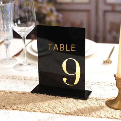 10pcs 1-40 Acrylic Wedding Table Number Plates, 5" X 6" Black Acrylic With 3D Gold Mirror Digits, Black And Gold Color, Suitable For Dining Table Decor, Receptions, Anniversaries, Events