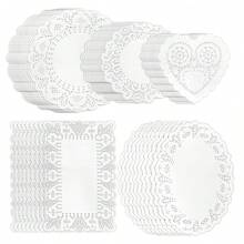 100pcs White Paper Lace Doilies, Disposable Paper Placemats, Decorative Disposable Placemats, Bulk, Suitable For Desserts, Fried Foods, Wedding Tableware Decor, Cake Packaging - Round/Oval/Rectangular/Heart Shaped - White - View 12