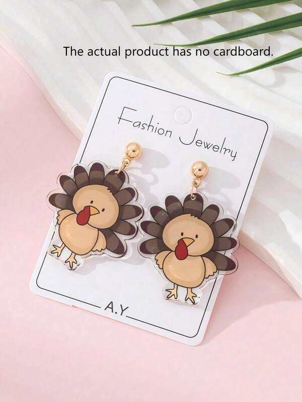 1 Pair Cute Turkey Design Fashion Jewelry Earrings For Women, Perfect Gift For Holiday Party(The Actual Product Has No Cardboard.)