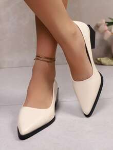 Geeyea A Pair Of Women's High Heels, Multi-Colored Pointed-Toe Chunky Heels, With A Simple And Versatile Design, Elegant And Suitable For Both Office Work And Formal Occasions, Easily Creating A Capable And Sophisticated Image. - 白色 - 查看 1