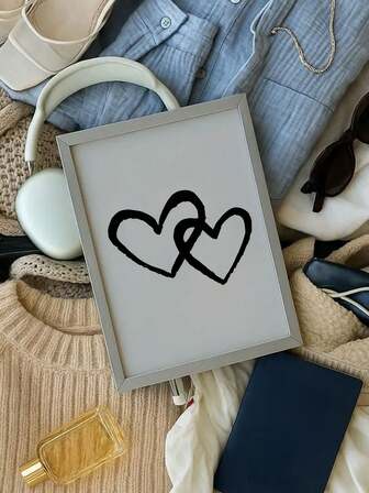 1 pieza Impresión en lienzo con boceto de corazón sin marco - Arte de pared moderno en blanco y negro, póster minimalista de amor para decoración del hogar, acento estético para la habitación, regalo ideal para amigos, sin marco